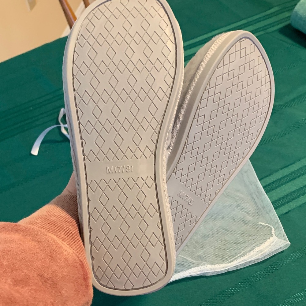 Flora Nikrooz Plush Pale Blue Slip-On Slippers - Picture 6 of 9